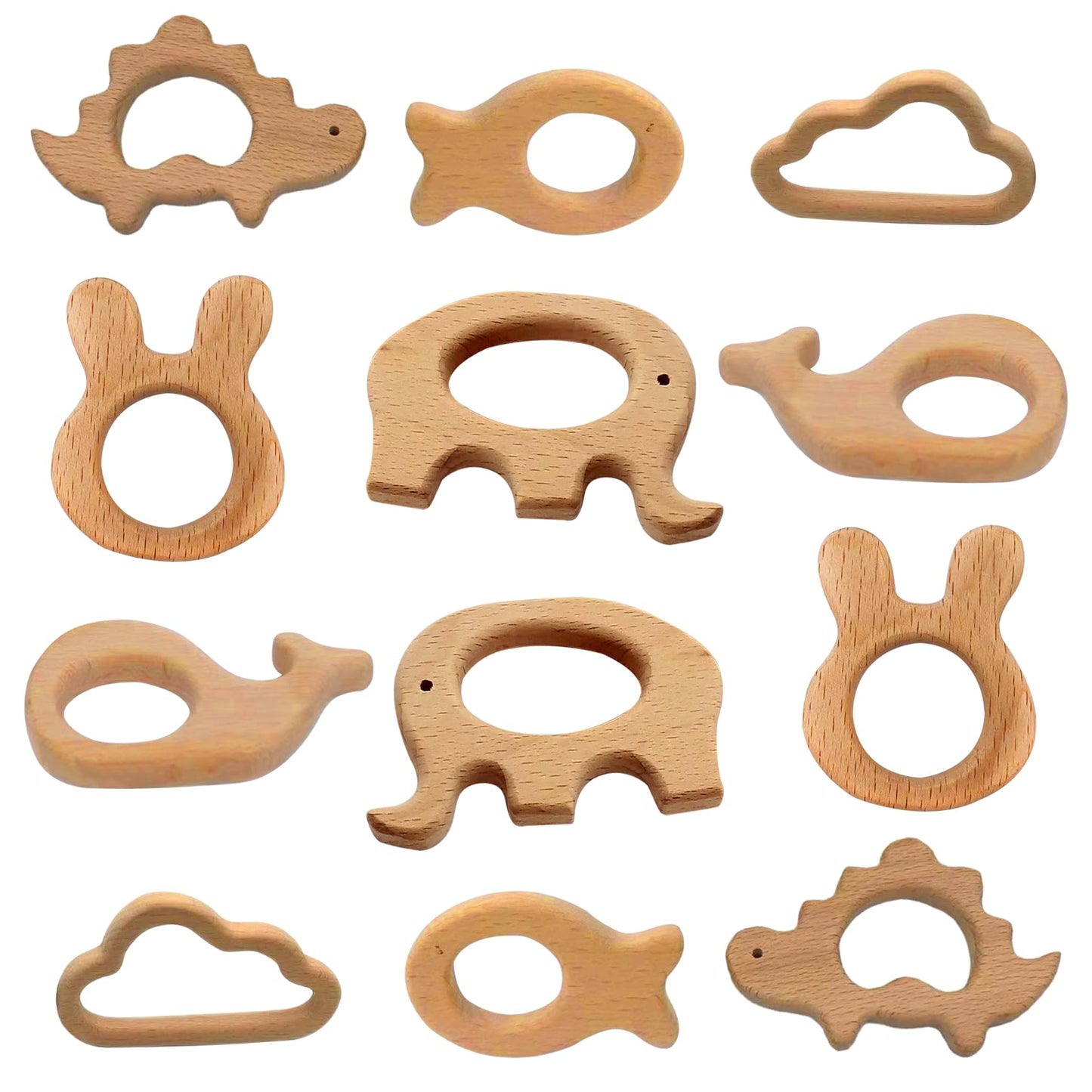 12-Pcs Baby Wooden Teether Toys