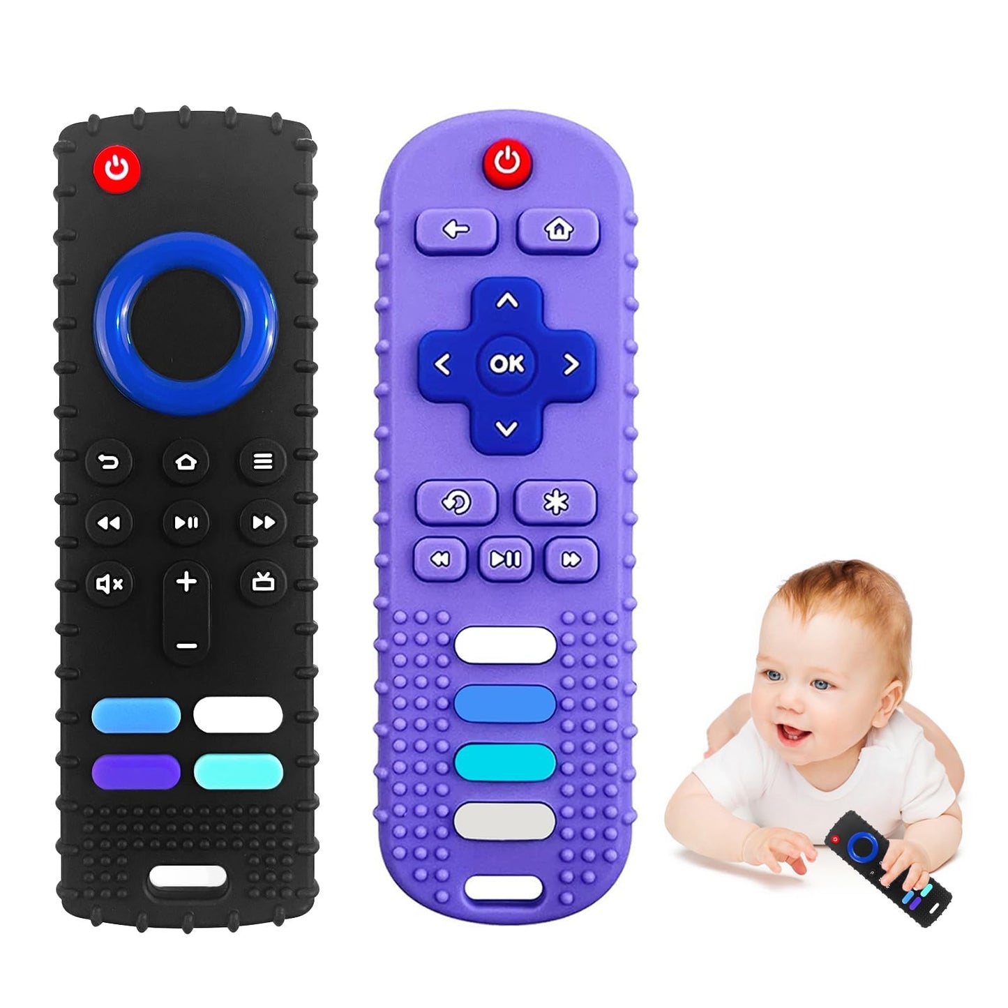 2-Pack Silicone Baby Teething Toys - TV Remote - Black & Purple