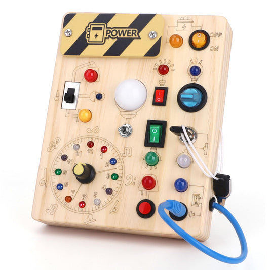Montessori Wooden Busy Board with 11 LED Light switches