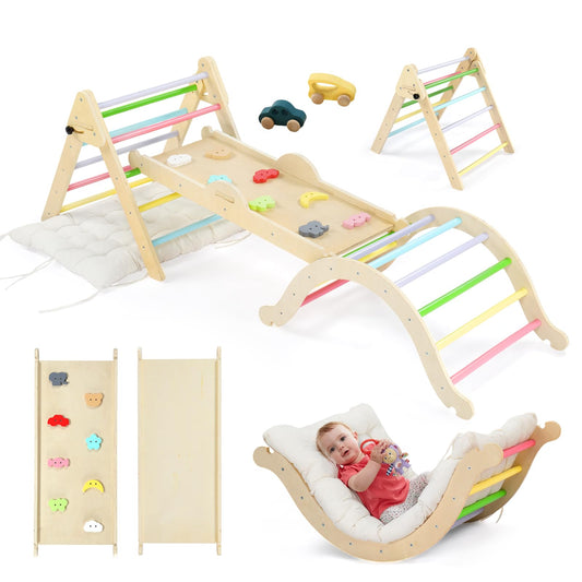 Montessori 5-in-1 Pikler Climbing Set with Slide & Cushion