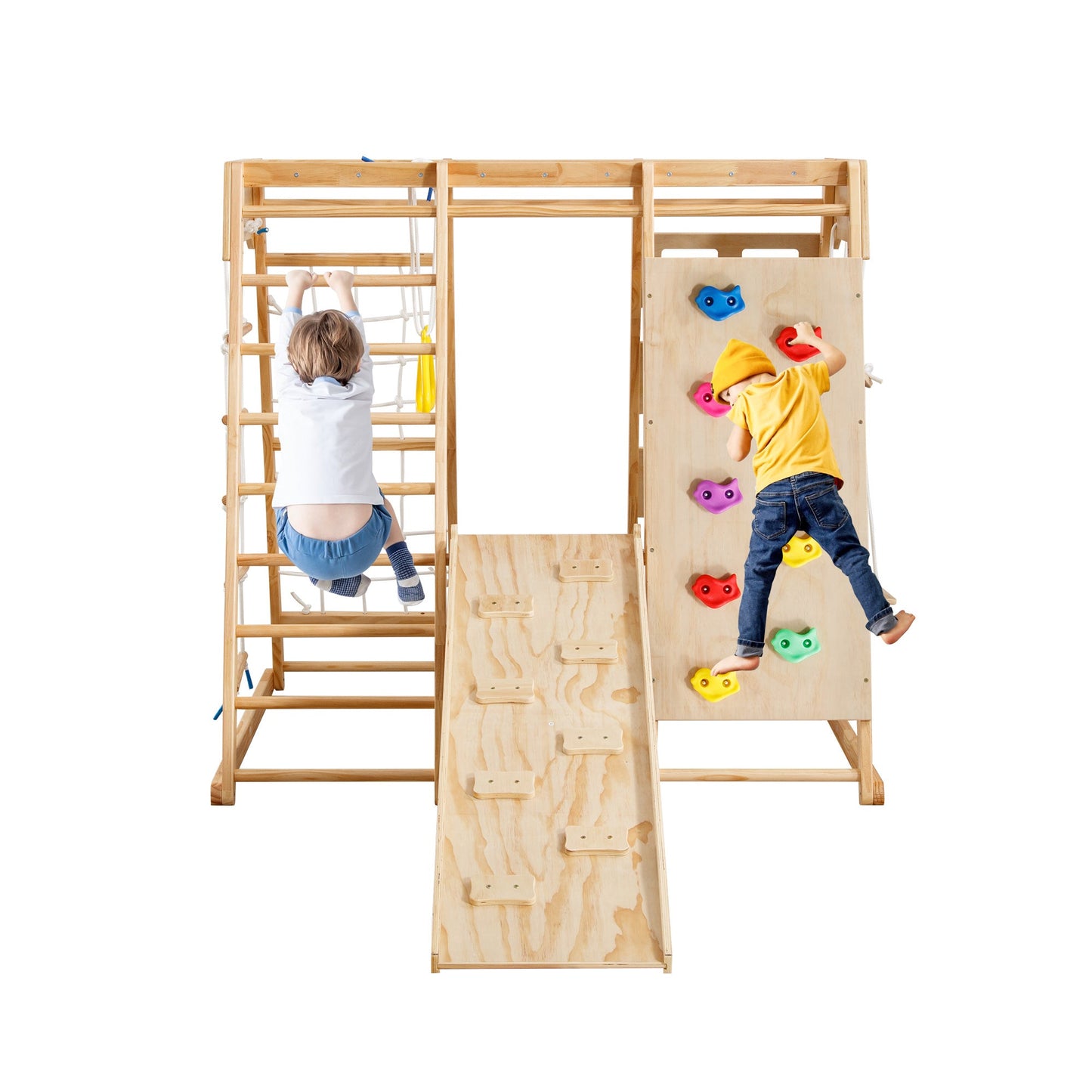 Wooden Gym 8-in-1 Indoor Playground Climbing Playset