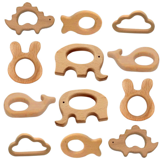 12-Pcs Baby Wooden Teether Toys