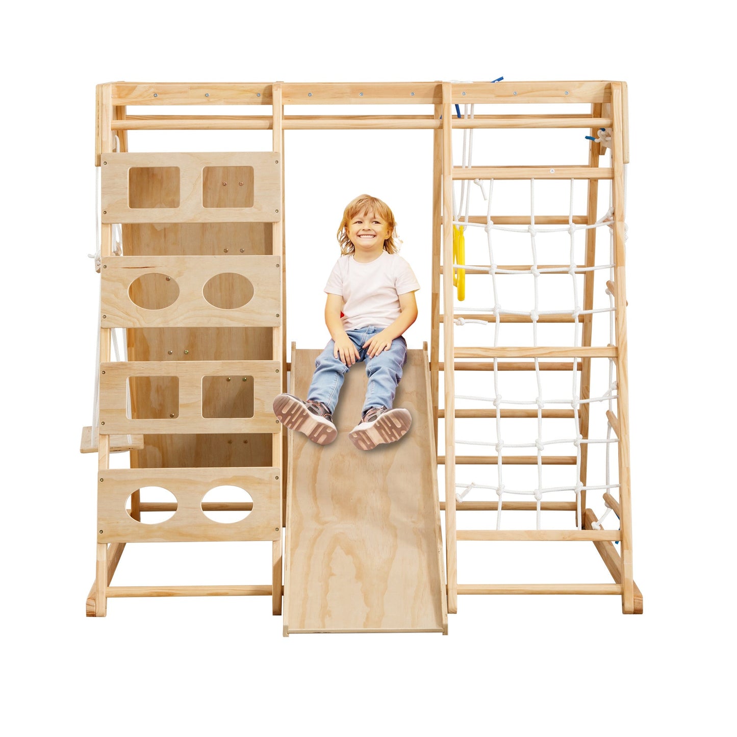 Wooden Gym 8-in-1 Indoor Playground Climbing Playset