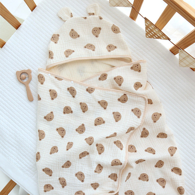 4-Layer Muslin Cotton Baby Hooded Towel & Blanket – Ultra Soft All-Season Wrap