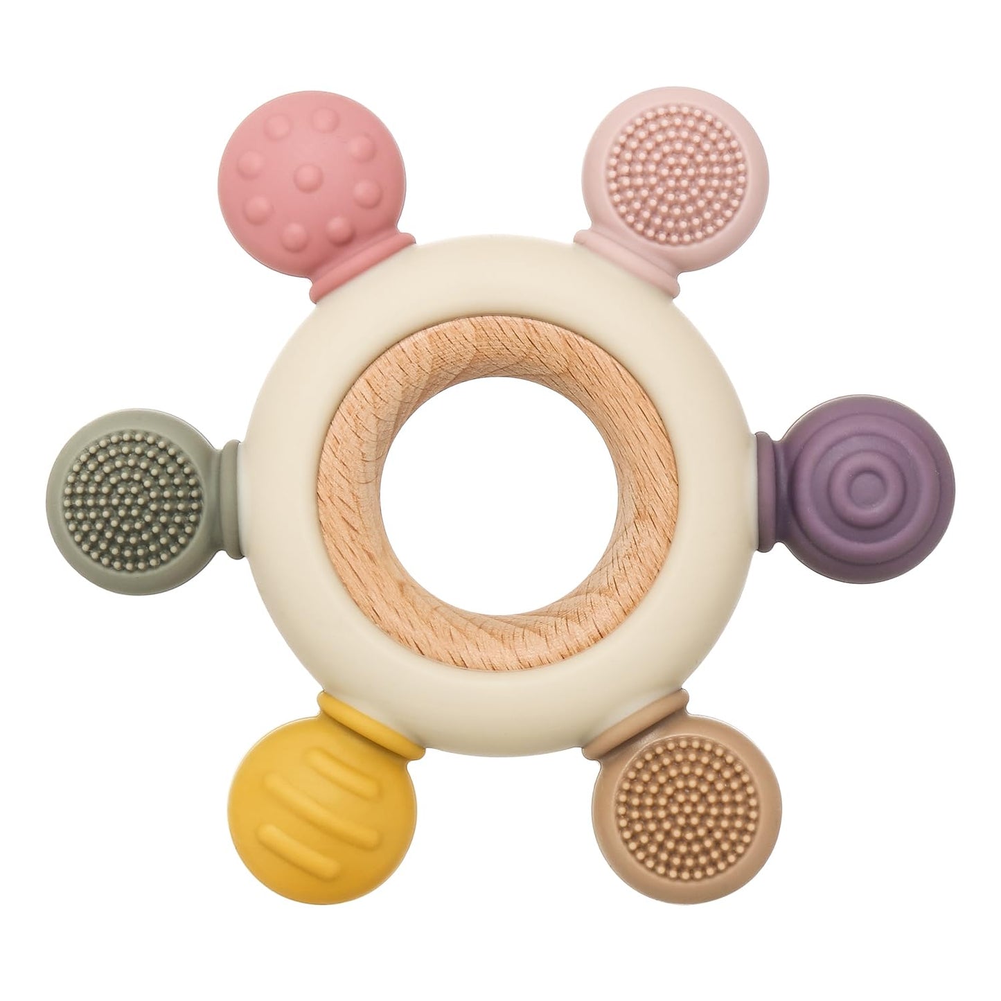 Silicone Teether with Wooden Ring (BPA Free)