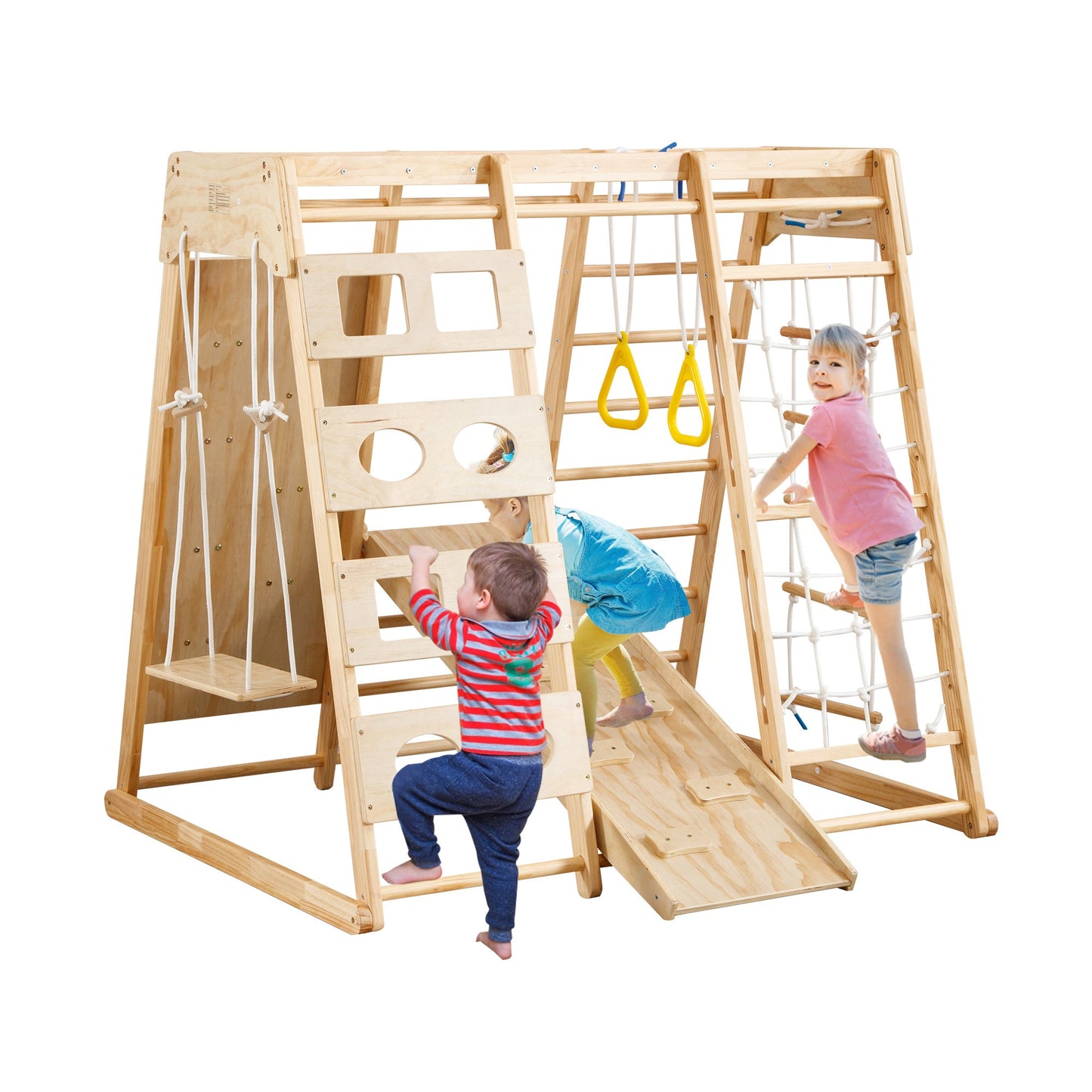 Wooden Gym 8-in-1 Indoor Playground Climbing Playset