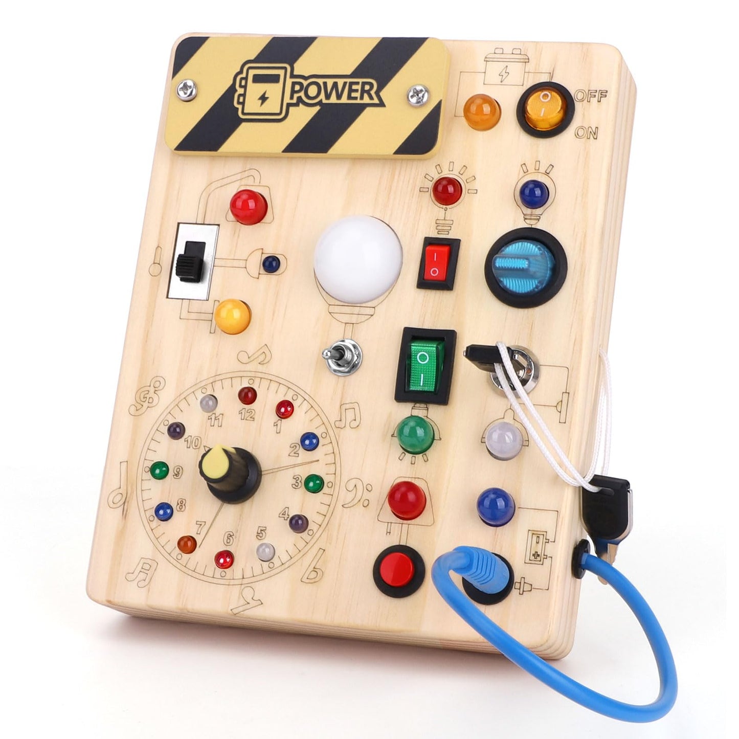 Montessori Wooden Busy Board with 11 LED Light switches
