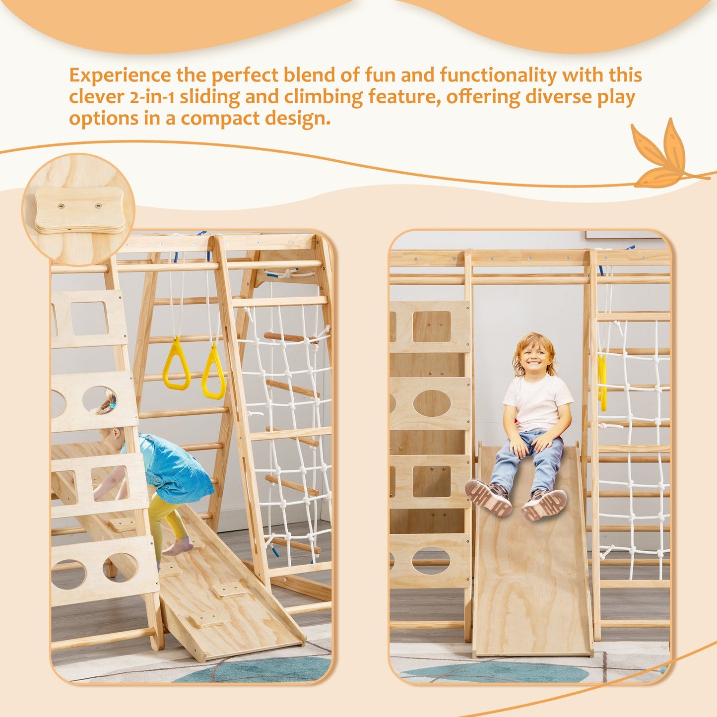 Wooden Gym 8-in-1 Indoor Playground Climbing Playset