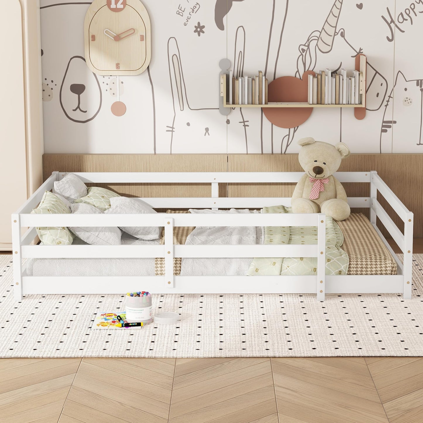 Montessori Full Size Floor Bed with Safety Rails