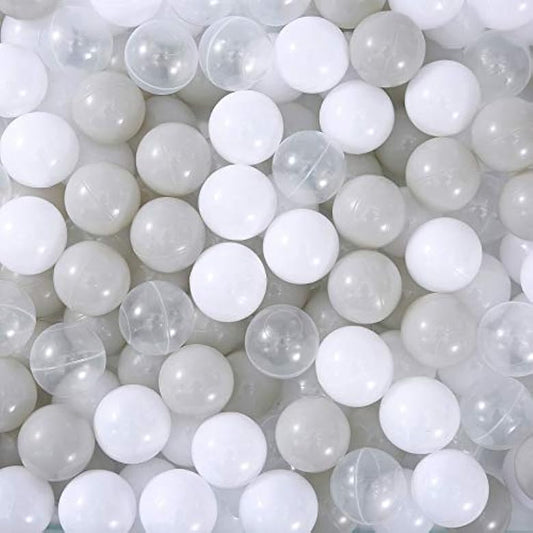 Ball Pit Balls -200 pcs - 3 Color White, Clear and Warm Grey